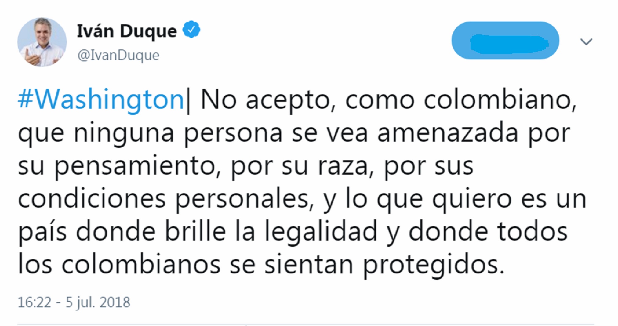 Twitter del presidente electo Iván Duque.