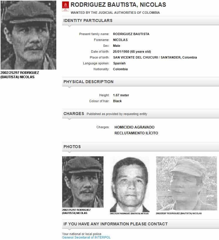 Interpol emite circular roja contra alias Gabino, líder de la guerrilla Eln.