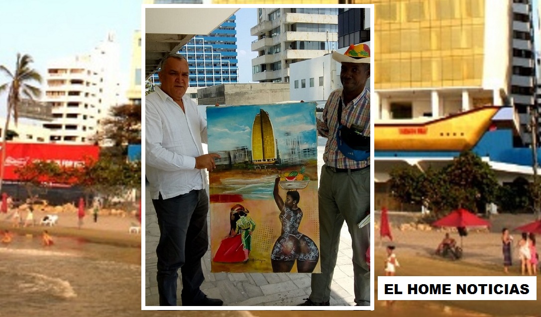 Leonardo Aguaslimpias entregó al empresario Constantino Sánchez García su pintura: 'Cartagena Dubai'.