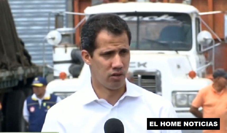 El presidente interino de Venezuela, Juan Guaidó, cuando anunciaba que ya un camión con alimentos había ingresado a su país por la frontera del Brasil.