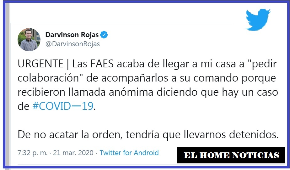 Twitter de Rojas, en Caracas.