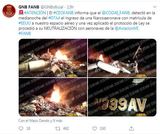 Avión estadounidense derribado en Venezuela.