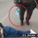 En la imagen se observa cuando el policía muestra el arma que utilizó el presunto ladrón para amenazar y despojar de su moto a un ciudadano.