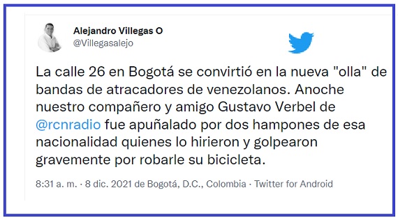 Alejandro Villegas denuncia atraco de Gustavo Verbel.