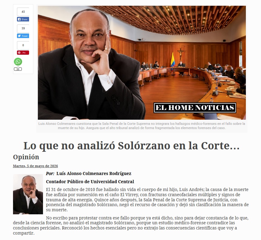 Pantallazo columna de opinión de Luis Alonso Colmenares.