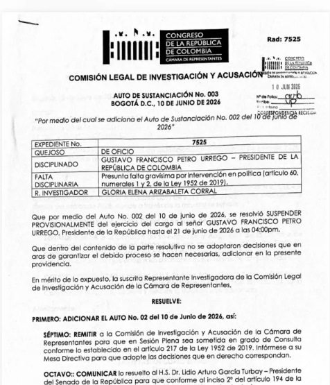 auto que pide suspender al presidente Petro