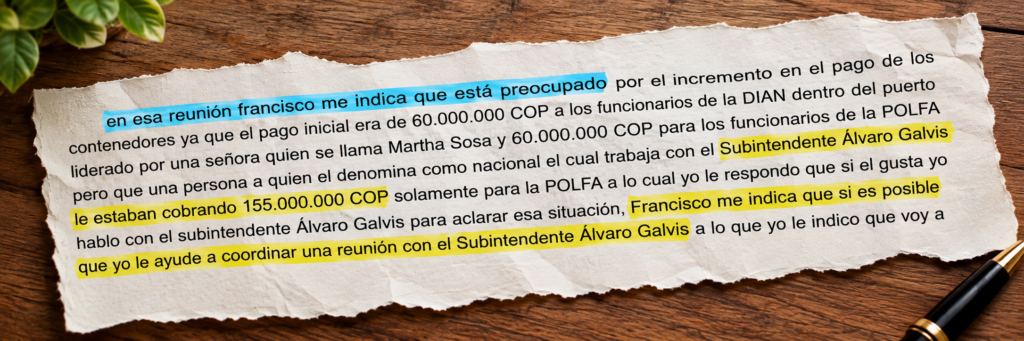 Las tarifas que exigía el subintendente Álvaro Galvis a los contrabandistas.